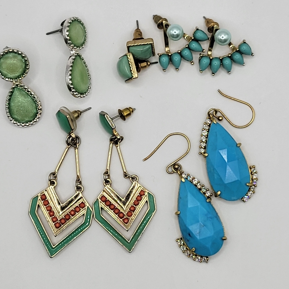 Statement Earrings Synthetic Turquoise Blue Green Goldtone Mixed Lot